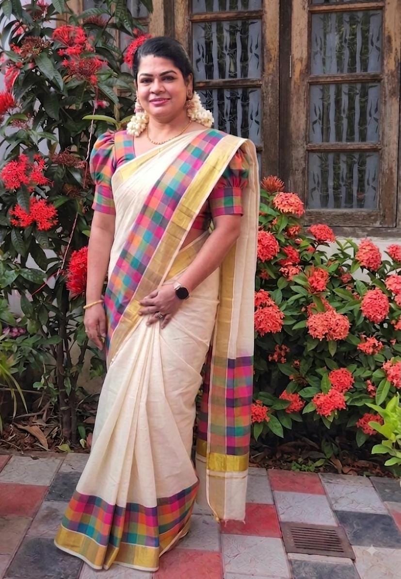 Mayas Traditional Tissue Madras Check Saaree